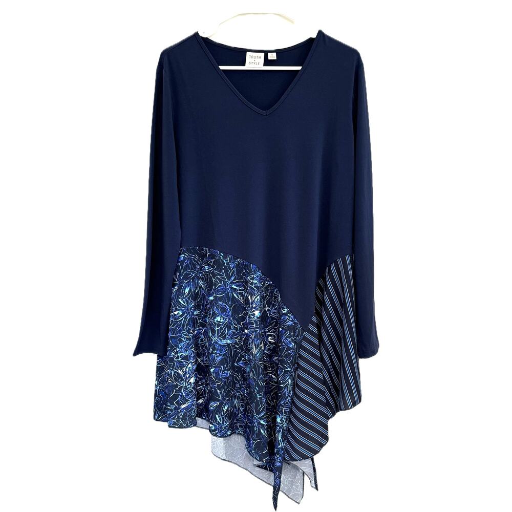 TRUTH + STYLE Dress Women's Size M Navy Blue Long Sleeve Asymmetrical